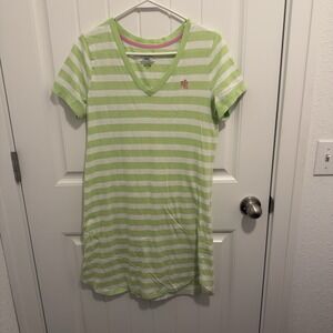 Lauren Ralph Lauren Women's Cotton Sleepshirt Lime‎ Green White Stripes Size M